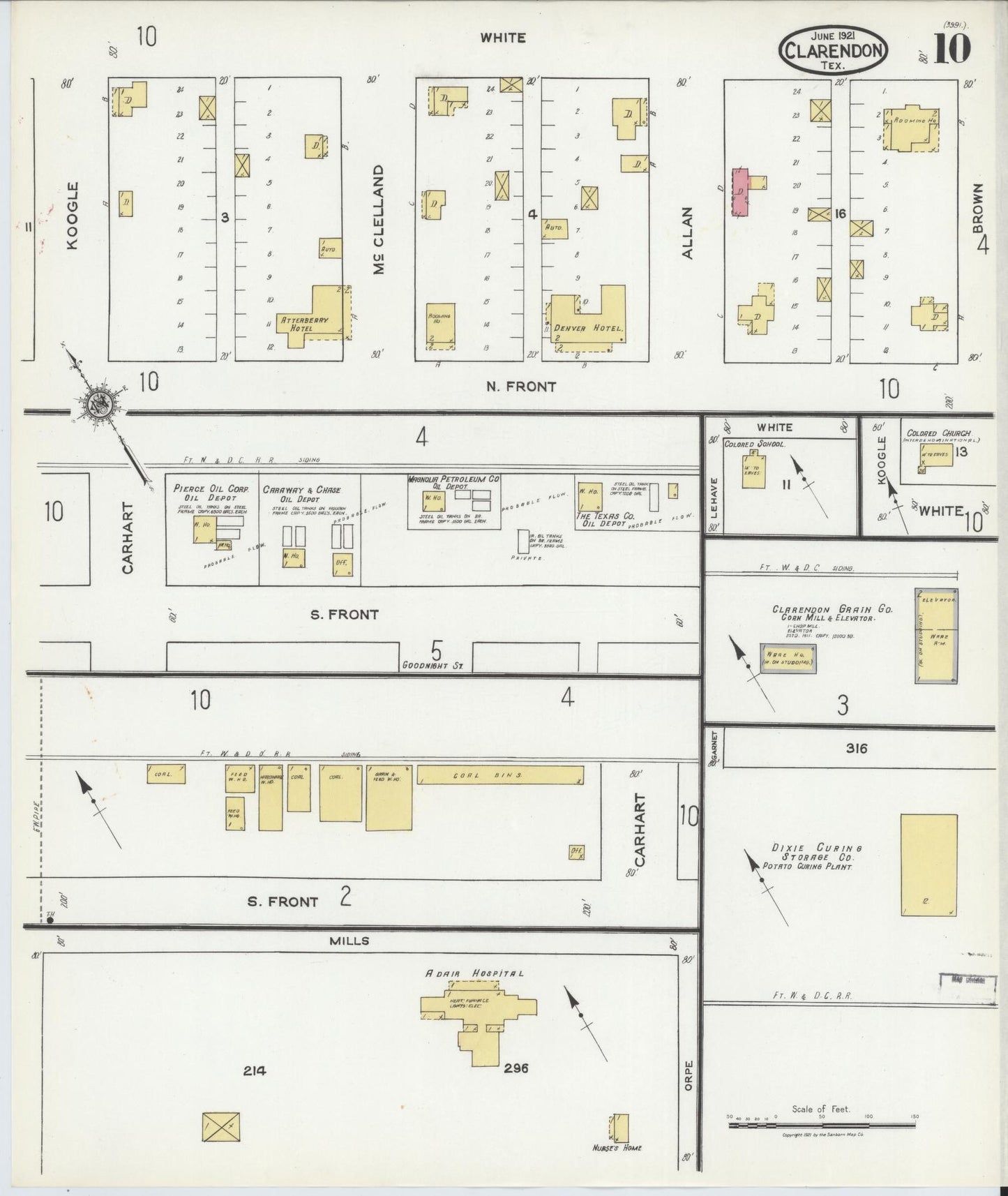 Sanborn Fire Insurance Map from Clarendon, Donley County, Texas (1921), Sheet #0010 - Historic Sanborn Fire Insurance Map Print, vintage old map wall art, antique decor, genealogy gift, Texas Texas map