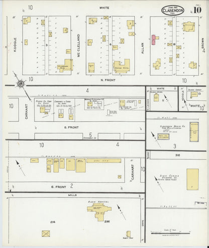 Sanborn Fire Insurance Map from Clarendon, Donley County, Texas (1921), Sheet #0010 - Historic Sanborn Fire Insurance Map Print, vintage old map wall art, antique decor, genealogy gift, Texas Texas map