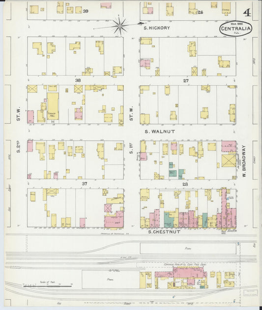 Sanborn Fire Insurance Map from Centralia, Marion, Clinton, Jefferson, and Washington Counties, Illinois (1892), Sheet #0004 - Historic Sanborn Fire Insurance Map Print, vintage old map wall art, antique decor, genealogy gift, Illinois Illinois map