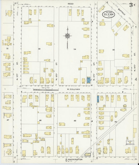 Sanborn Fire Insurance Map from Olean, Cattaraugus County, New York (1909), Sheet #0003 - Historic Sanborn Fire Insurance Map Print, vintage old map wall art, antique decor, genealogy gift, New York New York map