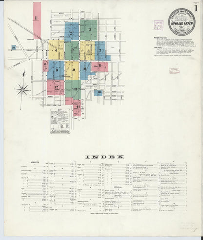 Sanborn Fire Insurance Map from Bowling Green, Wood County, Ohio (1908), Sheet #0001 - Historic Sanborn Fire Insurance Map Print, vintage old map wall art, antique decor, genealogy gift, Ohio Ohio map