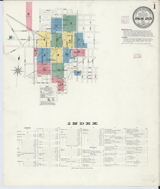 Sanborn Fire Insurance Map from Bowling Green, Wood County, Ohio (1908), Sheet #0001 - Historic Sanborn Fire Insurance Map Print, vintage old map wall art, antique decor, genealogy gift, Ohio Ohio map