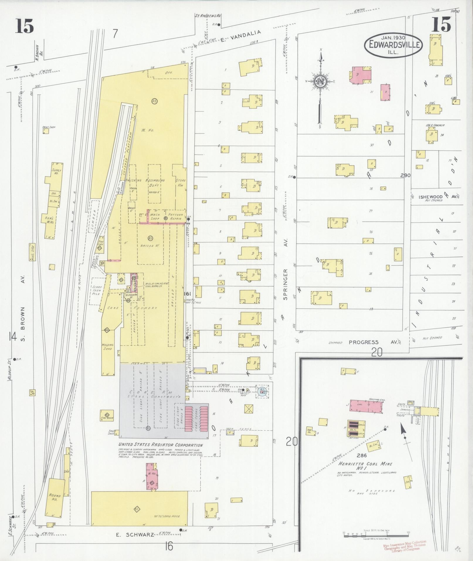 Sanborn Fire Insurance Map from Edwardsville, Madison County, Illinois (1930), Sheet #0015 - Historic Sanborn Fire Insurance Map Print, vintage old map wall art, antique decor, genealogy gift, Illinois Illinois map
