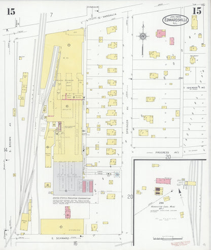 Sanborn Fire Insurance Map from Edwardsville, Madison County, Illinois (1930), Sheet #0015 - Historic Sanborn Fire Insurance Map Print, vintage old map wall art, antique decor, genealogy gift, Illinois Illinois map