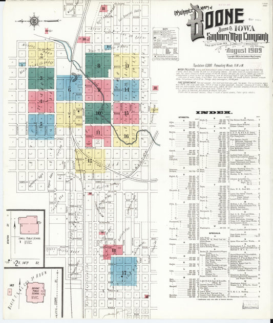 Sanborn Fire Insurance Map from Boone, Boone County, Iowa (1909), Sheet #0001 - Historic Sanborn Fire Insurance Map Print, vintage old map wall art