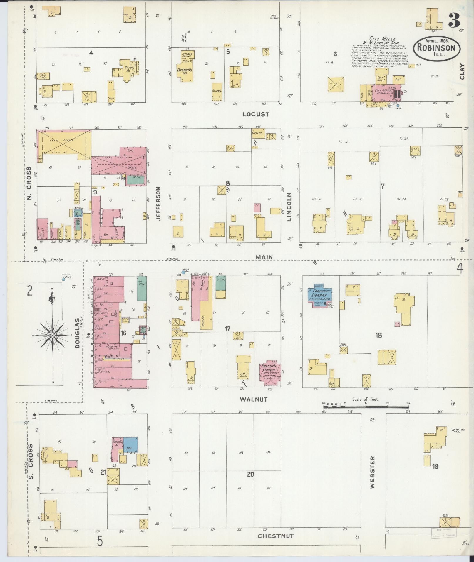 Sanborn Fire Insurance Map from Robinson, Crawford County, Illinois (1906), Sheet #0003 - Complete Map Set gallery image, historic Sanborn map, vintage wall art, Illinois Illinois