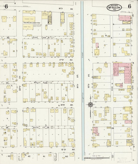 Sanborn Fire Insurance Map from McAllen, Hidalgo County, Texas (1925), Sheet #0006 - Historic Sanborn Fire Insurance Map Print, vintage old map wall art, antique decor, genealogy gift, Texas Texas map