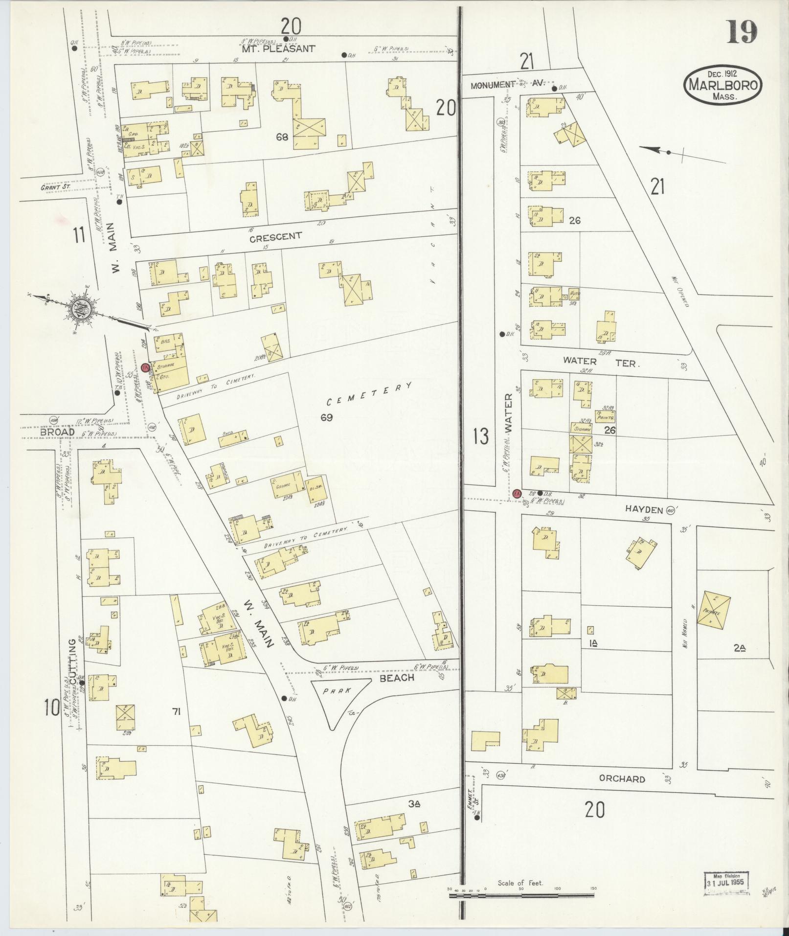 Sanborn Fire Insurance Map from Marlborough, Middlesex County, Massachusetts (1912), Sheet #0019 - Complete Map Set gallery image, historic Sanborn map, vintage wall art, Massachusetts Massachusetts