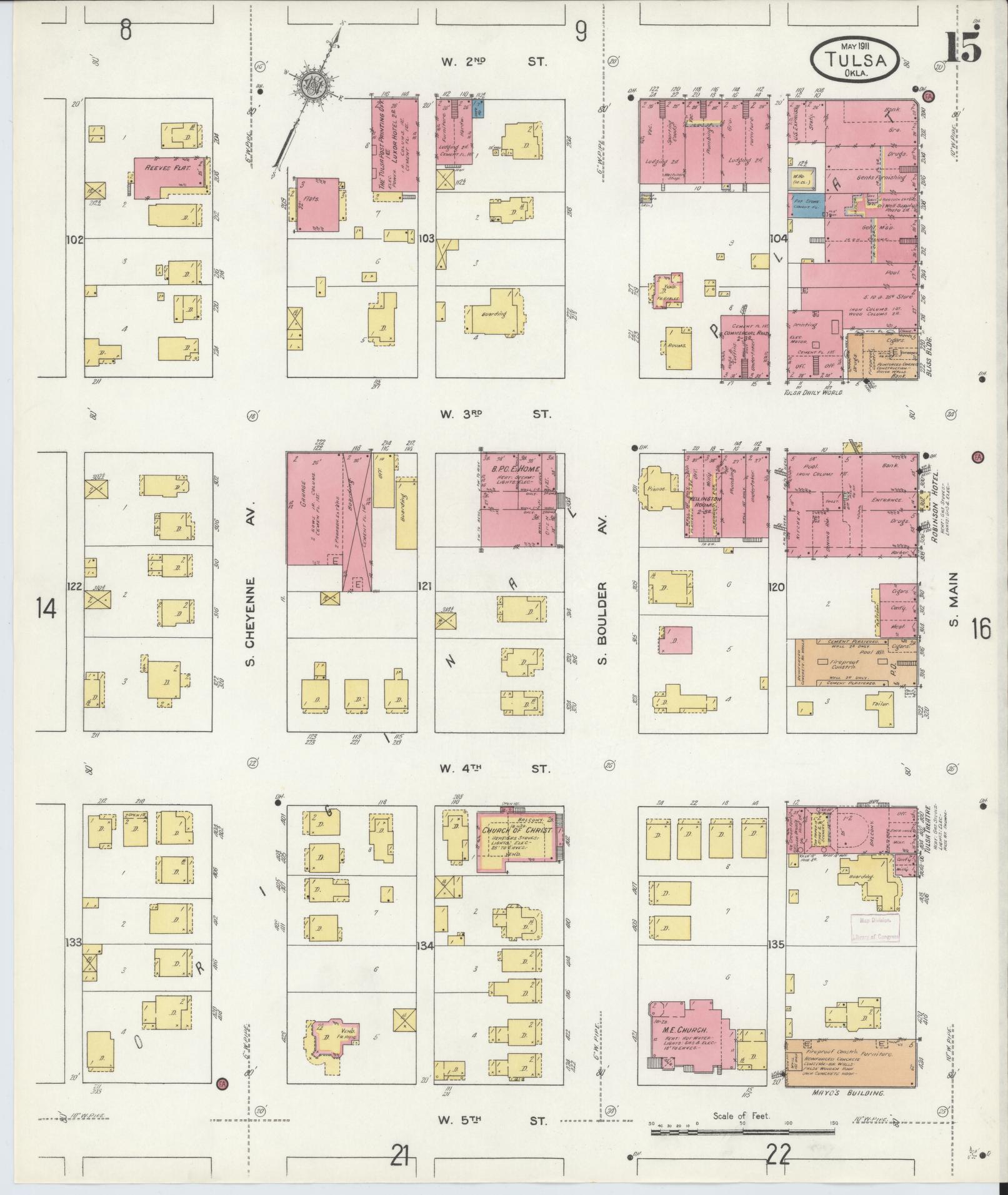 Sanborn Fire Insurance Map from Tulsa, Tulsa County, Oklahoma (1911), Sheet #0015 - Complete Map Set gallery image, historic Sanborn map, vintage wall art, Oklahoma Oklahoma