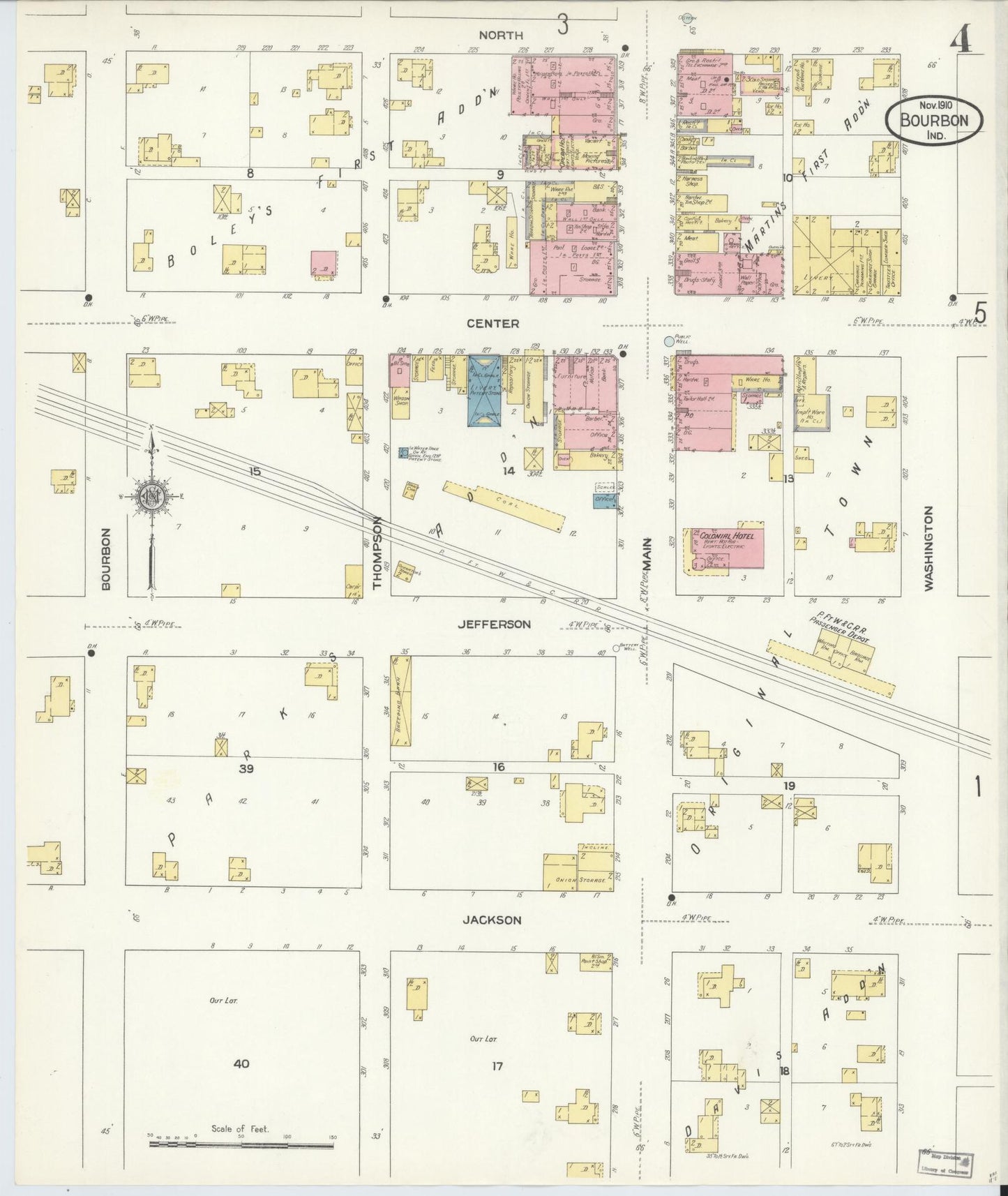 Sanborn Fire Insurance Map from Bourbon, Marshall County, Indiana (1910), Sheet #0004 - Historic Sanborn Fire Insurance Map Print, vintage old map wall art, antique decor, genealogy gift, Indiana Indiana map