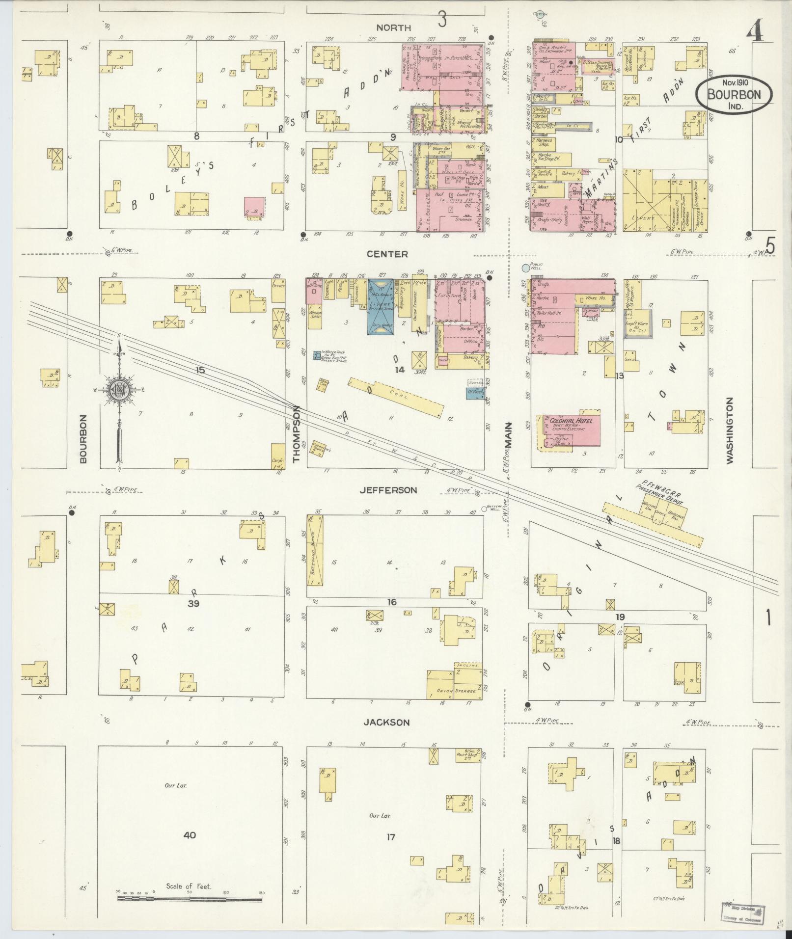 Sanborn Fire Insurance Map from Bourbon, Marshall County, Indiana (1910), Sheet #0004 - Historic Sanborn Fire Insurance Map Print, vintage old map wall art, antique decor, genealogy gift, Indiana Indiana map