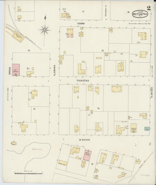 Sanborn Fire Insurance Map from Wetumpka, Elmore County, Alabama (1897), Sheet #0002 - Historic Sanborn Fire Insurance Map Print, vintage old map wall art, antique decor, genealogy gift, Alabama Alabama map