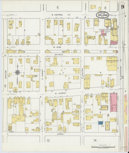 Sanborn Fire Insurance Map from Orlando, Orange County, Florida (1919), Sheet #0009 - Historic Sanborn Fire Insurance Map Print, vintage old map wall art, antique decor, genealogy gift, Florida Florida map