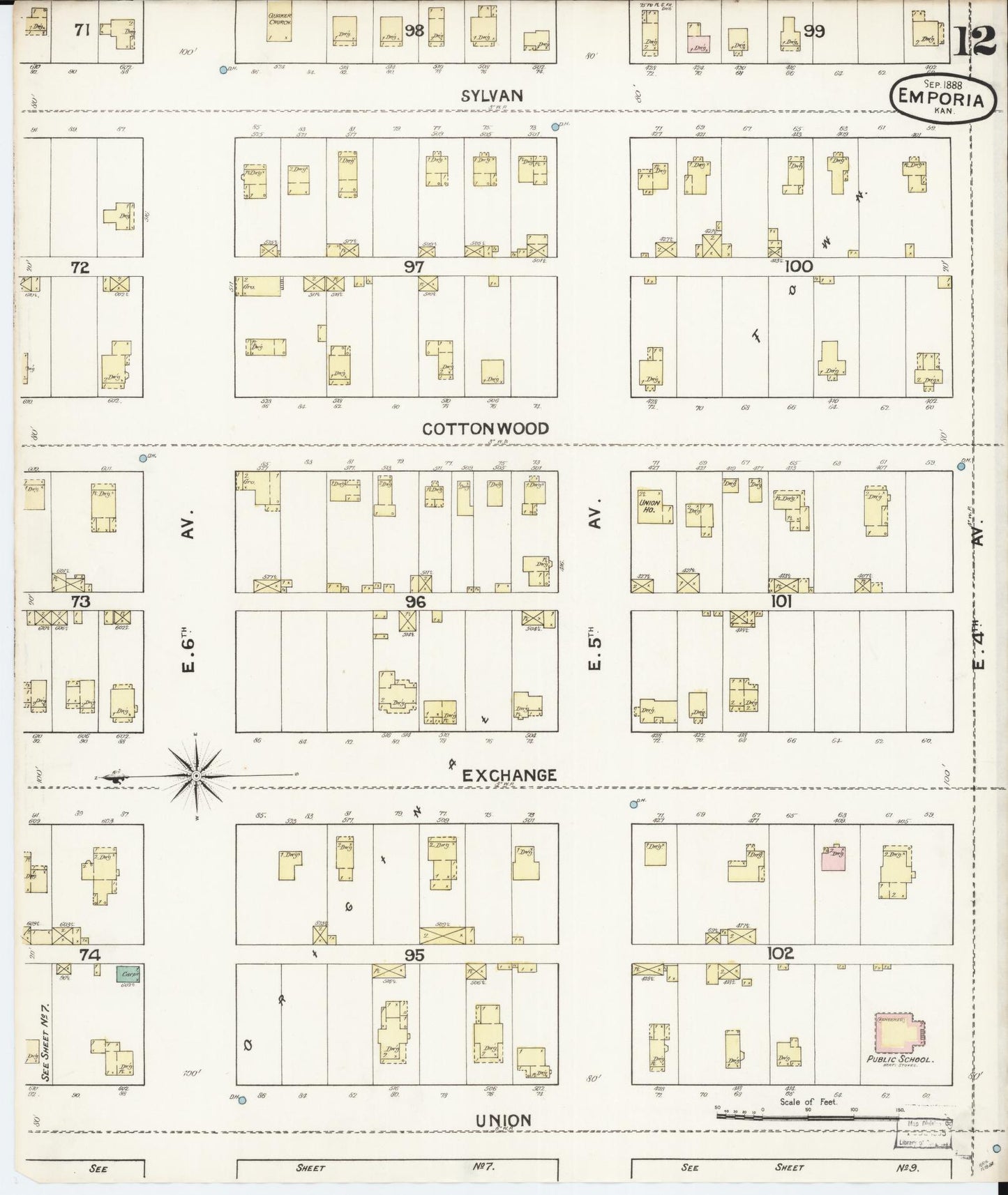 Sanborn Fire Insurance Map from Emporia, Lyon County, Kansas (1888), Sheet #0012 - Complete Map Set gallery image, historic Sanborn map, vintage wall art, Kansas Kansas
