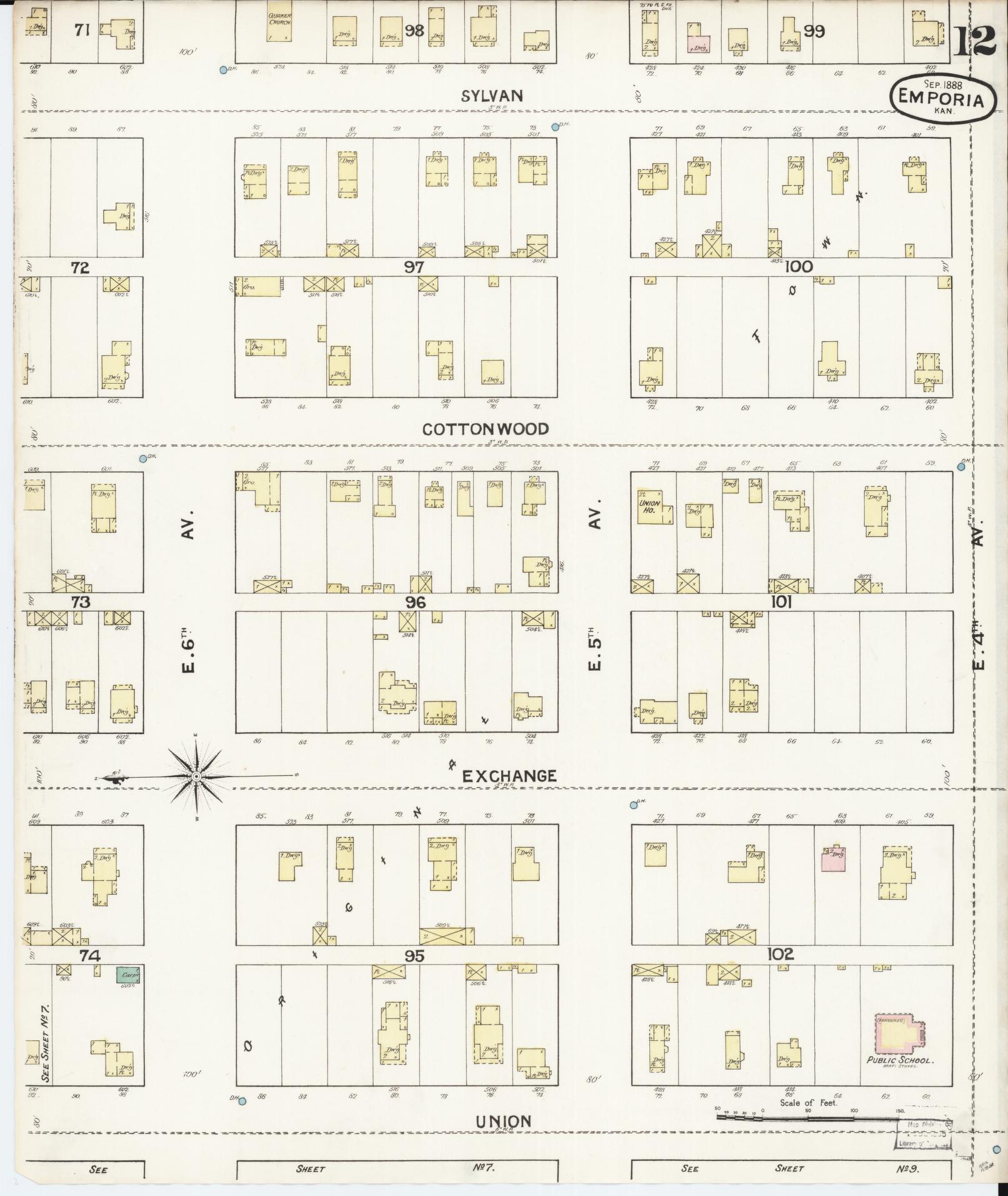 Sanborn Fire Insurance Map from Emporia, Lyon County, Kansas (1888), Sheet #0012 - Complete Map Set gallery image, historic Sanborn map, vintage wall art, Kansas Kansas