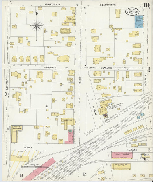 Sanborn Fire Insurance Map from Sumter, Sumter County, South Carolina (1906), Sheet #0010 - Historic Sanborn Fire Insurance Map Print, vintage old map wall art, antique decor, genealogy gift, South Carolina South Carolina map