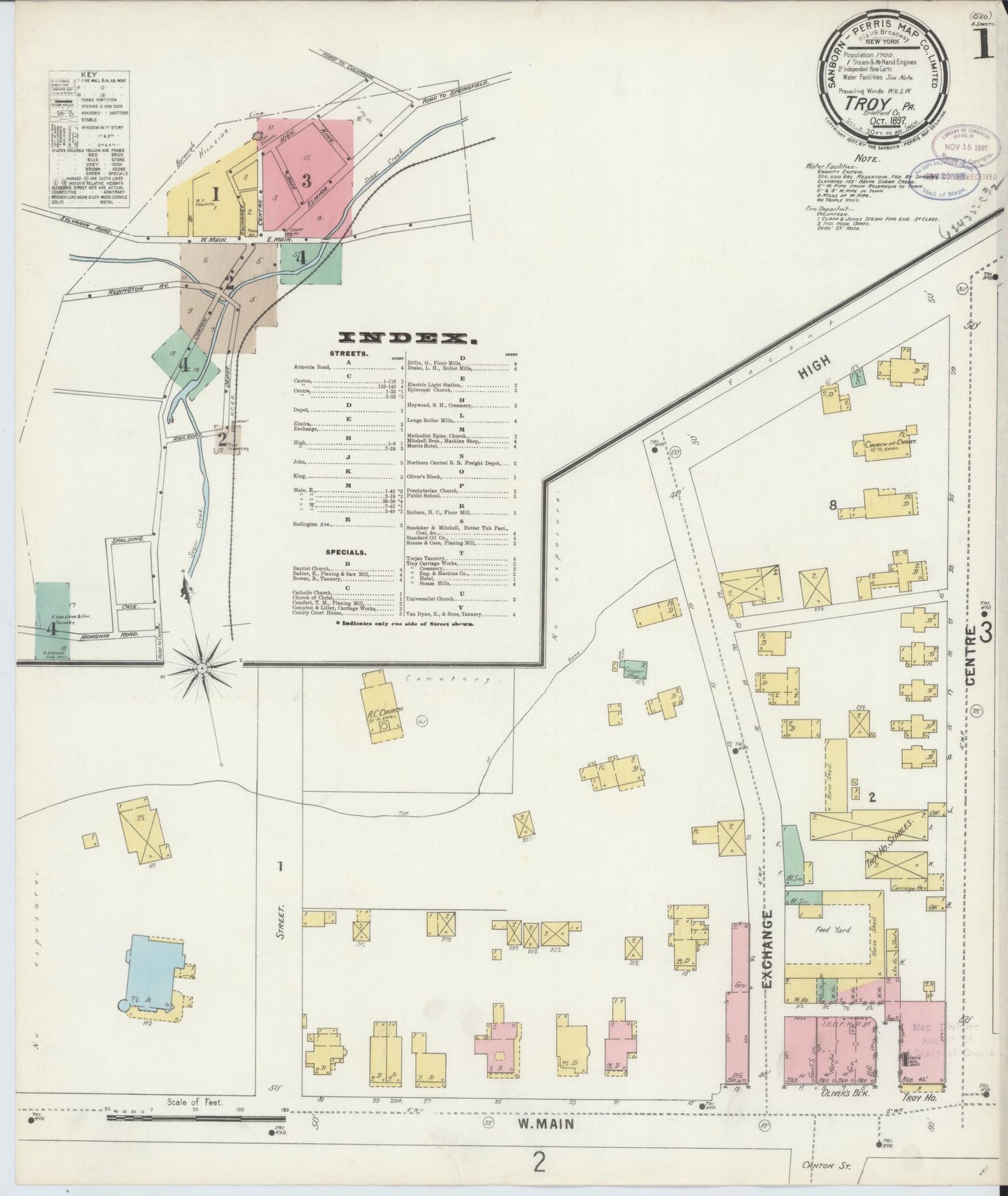 Sanborn Fire Insurance Map from Troy, Bradford County, Pennsylvania (1897), Sheet #0001 - Complete Map Set gallery image, historic Sanborn map, vintage wall art, Pennsylvania Pennsylvania