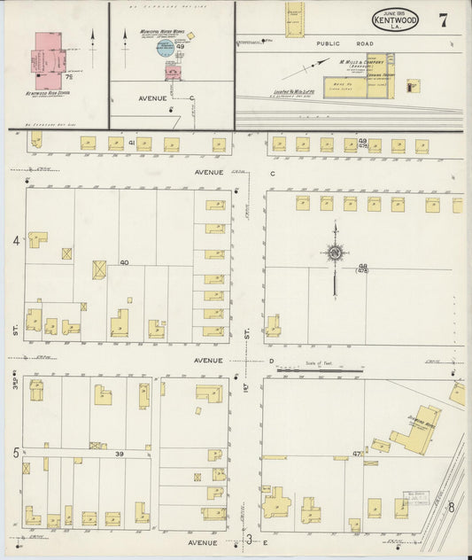 Sanborn Fire Insurance Map from Kentwood, Tangipahoa Parish, Louisiana (1915), Sheet #0007 - Historic Sanborn Fire Insurance Map Print, vintage old map wall art, antique decor, genealogy gift, Louisiana Louisiana map
