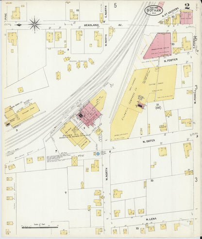 Sanborn Fire Insurance Map from Dothan, Houston County, Alabama (1907), Sheet #0002 - Complete Map Set gallery image, historic Sanborn map, vintage wall art, Alabama Alabama