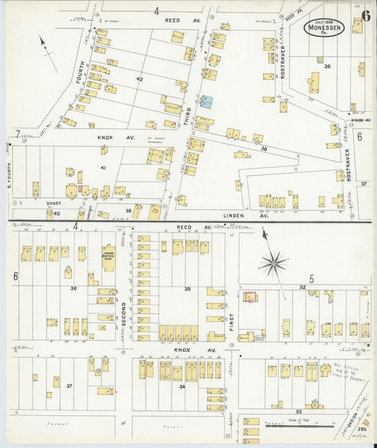 Sanborn Fire Insurance Map from Monessen, Westmoreland County, Pennsylvania (1908), Sheet #0006 - Historic Sanborn Fire Insurance Map Print, vintage old map wall art, antique decor, genealogy gift, Pennsylvania Pennsylvania map