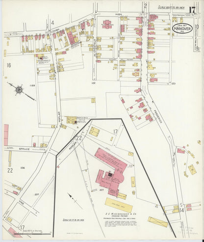 Sanborn Fire Insurance Map from Hanover, York County, Pennsylvania (1917), Sheet #0017 - Complete Map Set gallery image, historic Sanborn map, vintage wall art, Pennsylvania Pennsylvania