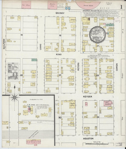 Sanborn Fire Insurance Map from Garrett, De Kalb County, Indiana (1890), Sheet #0001 - Historic Sanborn Fire Insurance Map Print, vintage old map wall art, antique decor, genealogy gift, Indiana Indiana map