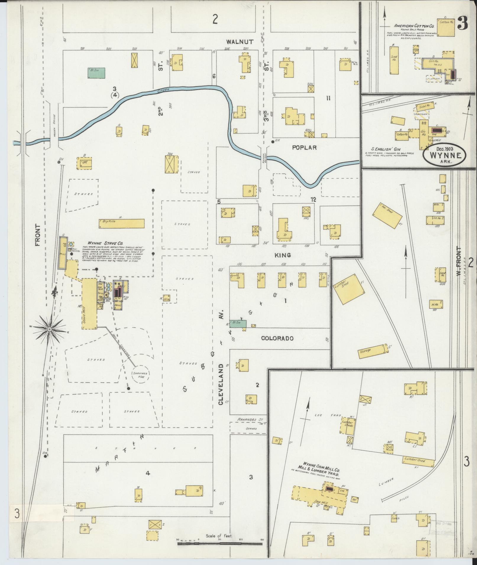 Sanborn Fire Insurance Map from Wynne, Cross County, Arkansas (1903), Sheet #0003 - Historic Sanborn Fire Insurance Map Print, vintage old map wall art, antique decor, genealogy gift, Arkansas Arkansas map