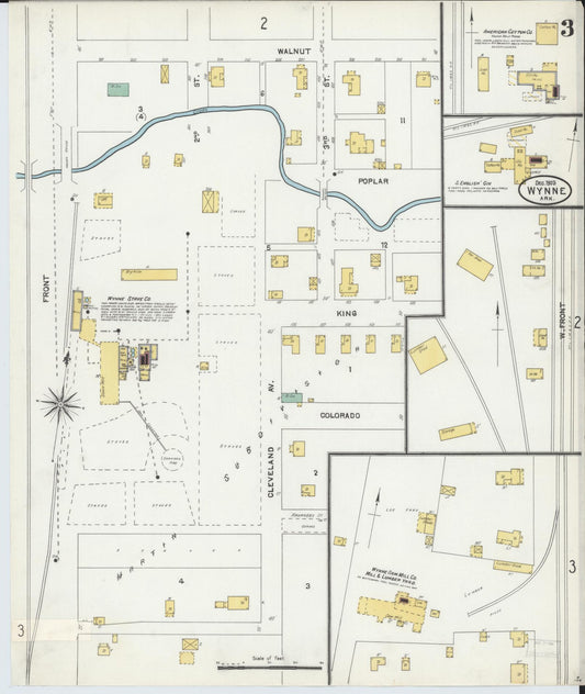 Sanborn Fire Insurance Map from Wynne, Cross County, Arkansas (1903), Sheet #0003 - Historic Sanborn Fire Insurance Map Print, vintage old map wall art, antique decor, genealogy gift, Arkansas Arkansas map