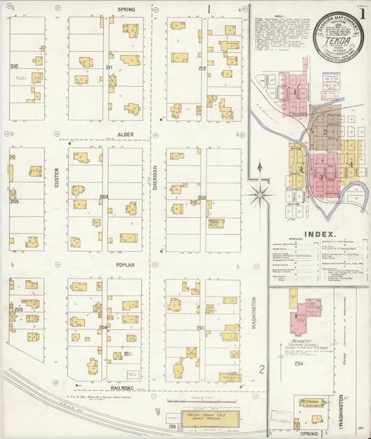 Sanborn Fire Insurance Map from Tekoa, Whitman County, Washington (1905), Sheet #0001 - Complete Map Set gallery image, historic Sanborn map, vintage wall art, Washington Washington