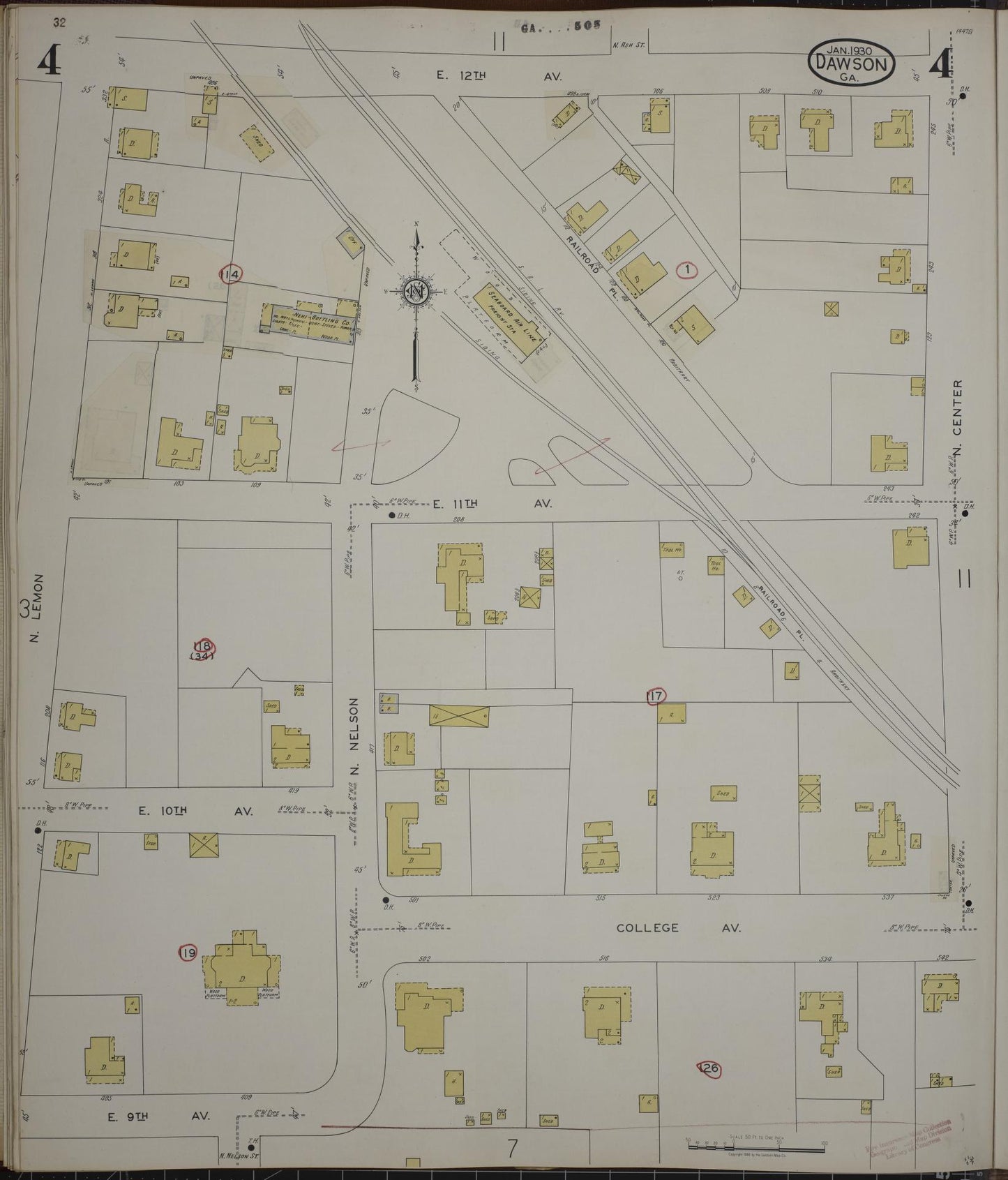 Sanborn Fire Insurance Map from Dawson, Terrell County, Georgia (1943), Sheet #0004 - Historic Sanborn Fire Insurance Map Print, vintage old map wall art, antique decor, genealogy gift, Georgia Georgia map