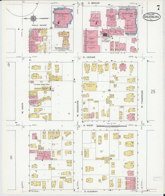 Sanborn Fire Insurance Map from Galesburg, Knox County, Illinois (1918), Sheet #0007 - Historic Sanborn Fire Insurance Map Print, vintage old map wall art, antique decor, genealogy gift, Illinois Illinois map