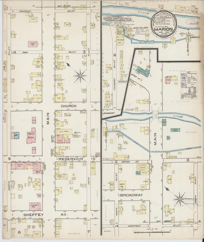 Sanborn Fire Insurance Map from Marion, Smyth County, Virginia (1886), Sheet #0001 - Historic Sanborn Fire Insurance Map Print, vintage old map wall art, antique decor, genealogy gift, Virginia Virginia map