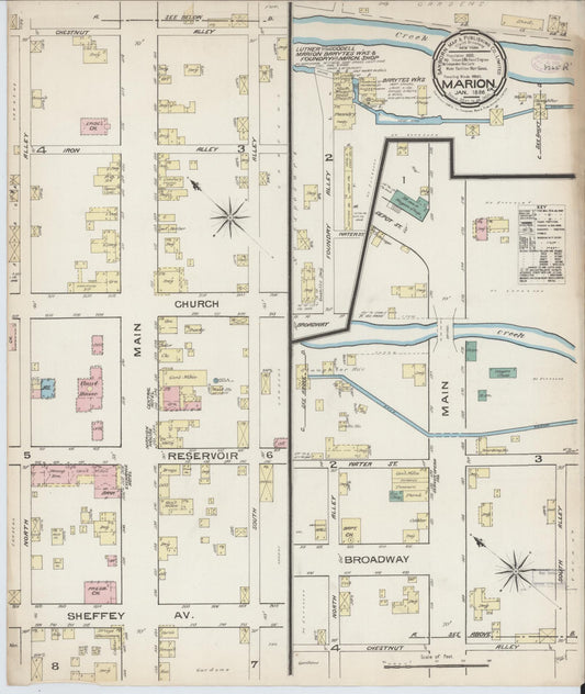 Sanborn Fire Insurance Map from Marion, Smyth County, Virginia (1886), Sheet #0001 - Historic Sanborn Fire Insurance Map Print, vintage old map wall art, antique decor, genealogy gift, Virginia Virginia map