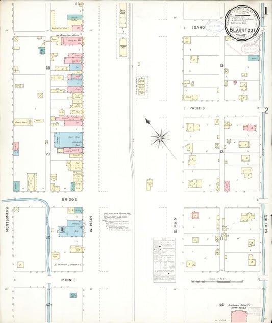 Sanborn Fire Insurance Map from Blackfoot, Bingham County, Idaho (1897), Sheet #0001 - Complete Map Set gallery image, historic Sanborn map, vintage wall art, Idaho Idaho