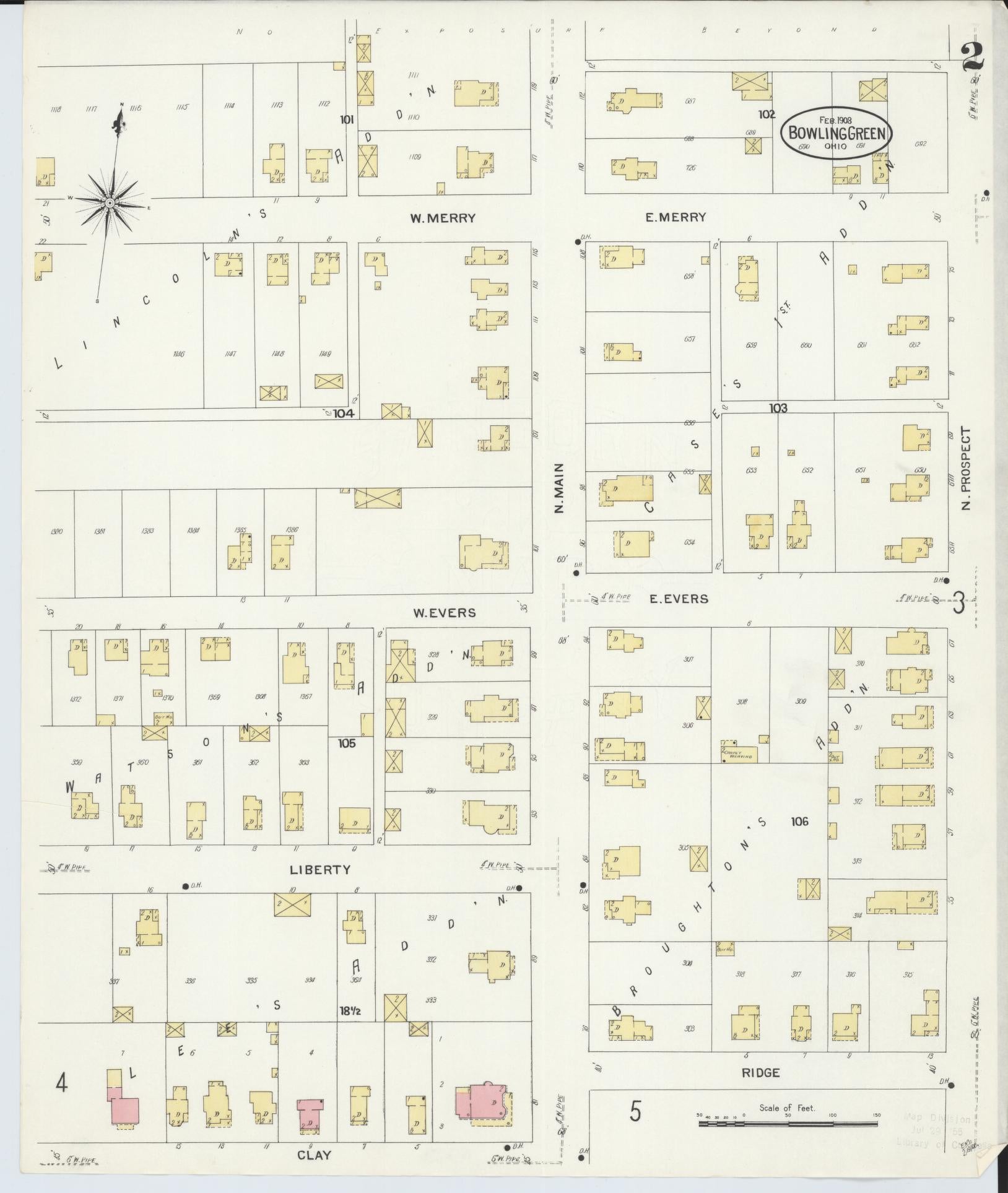 Sanborn Fire Insurance Map from Bowling Green, Wood County, Ohio (1908), Sheet #0002 - Historic Sanborn Fire Insurance Map Print, vintage old map wall art, antique decor, genealogy gift, Ohio Ohio map