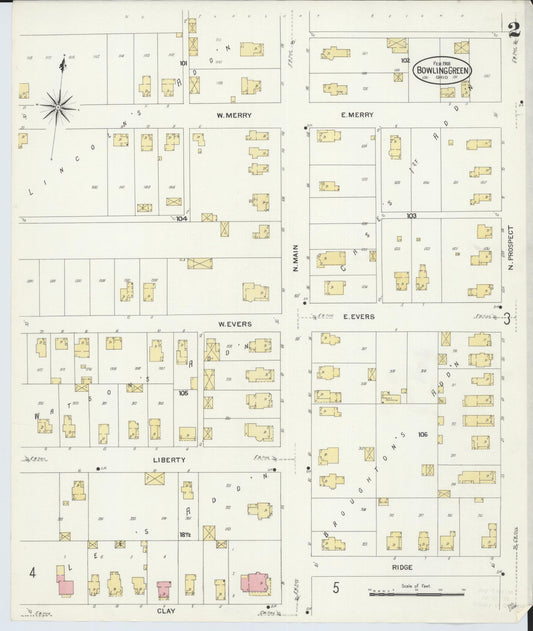Sanborn Fire Insurance Map from Bowling Green, Wood County, Ohio (1908), Sheet #0002 - Historic Sanborn Fire Insurance Map Print, vintage old map wall art, antique decor, genealogy gift, Ohio Ohio map
