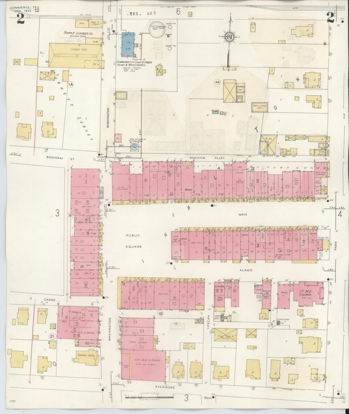 Sanborn Fire Insurance Map from Commerce, Hunt County, Texas (1940), Sheet #0002 - Historic Sanborn Fire Insurance Map Print, vintage old map wall art, antique decor, genealogy gift, Texas Texas map