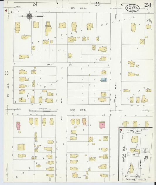 Sanborn Fire Insurance Map from Fargo, Cass County, North Dakota (1910), Sheet #0024 - Historic Sanborn Fire Insurance Map Print, vintage old map wall art, antique decor, genealogy gift, North Dakota North Dakota map