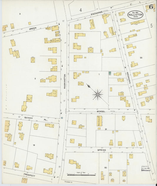 Sanborn Fire Insurance Map from Holliston, Middlesex County, Massachusetts (1906), Sheet #0006 - Historic Sanborn Fire Insurance Map Print, vintage old map wall art, antique decor, genealogy gift, Massachusetts Massachusetts map