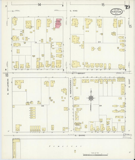 Sanborn Fire Insurance Map from Kinston, Lenoir County, North Carolina (1914), Sheet #0019 - Historic Sanborn Fire Insurance Map Print, vintage old map wall art, antique decor, genealogy gift, North Carolina North Carolina map