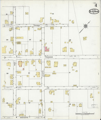 Sanborn Fire Insurance Map from Blacksburg, Montgomery County, Virginia (1921), Sheet #0004 - Historic Sanborn Fire Insurance Map Print, vintage old map wall art, antique decor, genealogy gift, Virginia Virginia map
