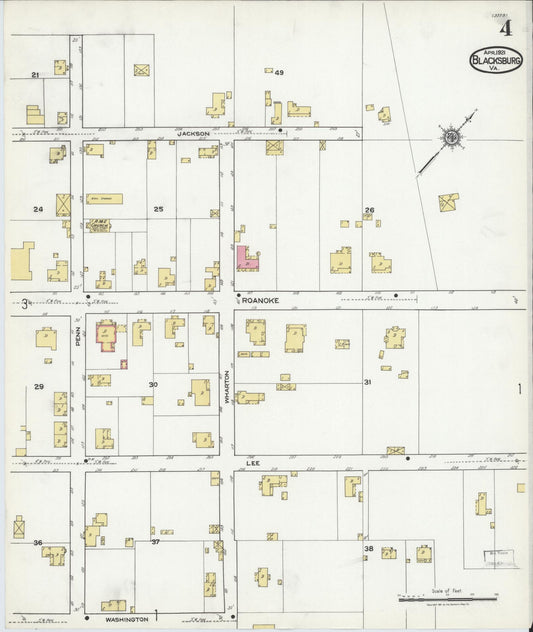 Sanborn Fire Insurance Map from Blacksburg, Montgomery County, Virginia (1921), Sheet #0004 - Historic Sanborn Fire Insurance Map Print, vintage old map wall art, antique decor, genealogy gift, Virginia Virginia map