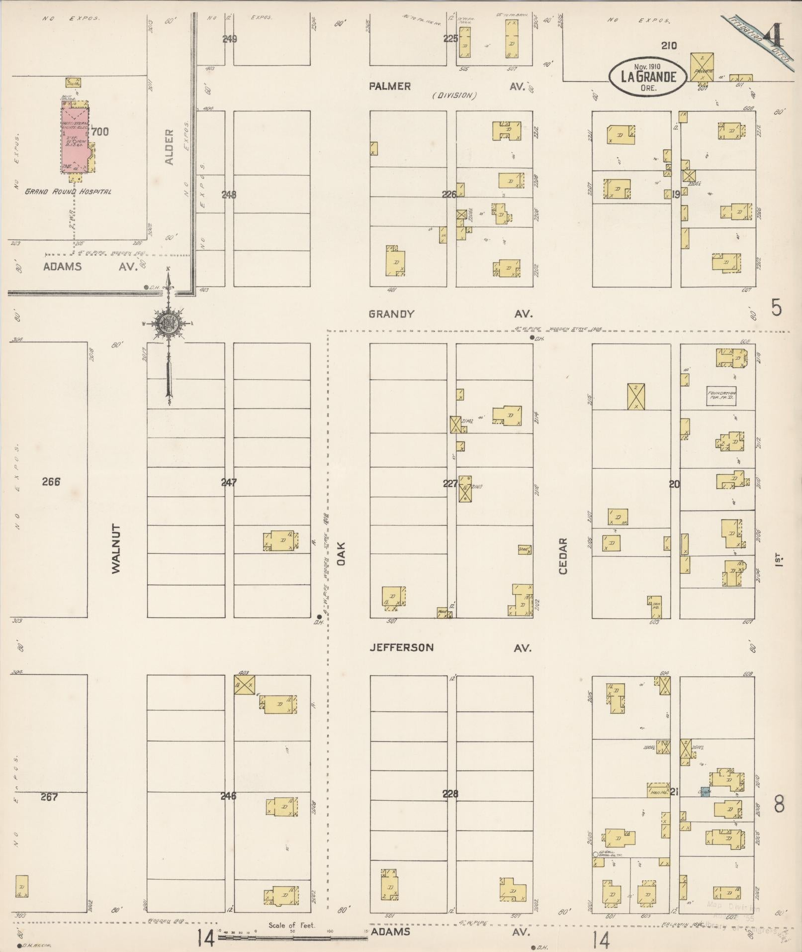 Sanborn Fire Insurance Map from La Grande, Union County, Oregon (1910), Sheet #0004 - Complete Map Set gallery image, historic Sanborn map, vintage wall art, Oregon Oregon