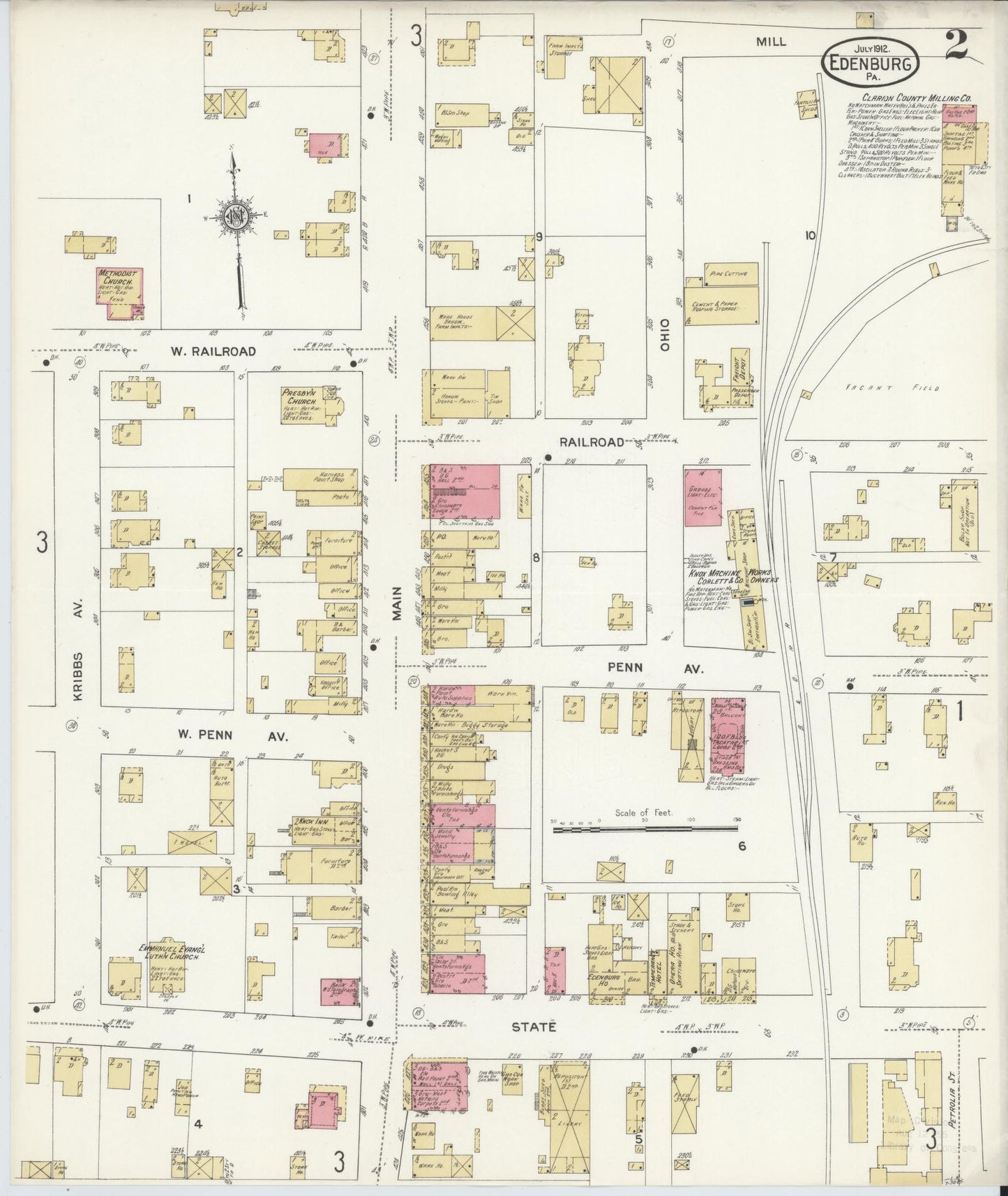 Sanborn Fire Insurance Map from Edenburg, Clarion County, Pennsylvania (1912), Sheet #0002 - Historic Sanborn Fire Insurance Map Print, vintage old map wall art, antique decor, genealogy gift, Pennsylvania Pennsylvania map
