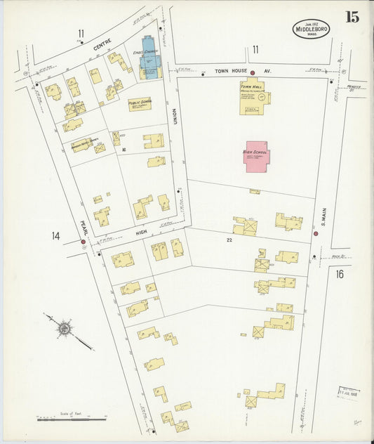 Sanborn Fire Insurance Map from Middleboro, Plymouth County, Massachusetts (1912), Sheet #0015 - Historic Sanborn Fire Insurance Map Print, vintage old map wall art, antique decor, genealogy gift, Massachusetts Massachusetts map