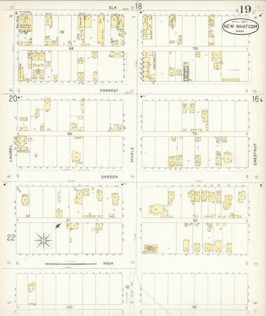 Sanborn Fire Insurance Map from New Whatcom, Whatcom County, Washington (1897), Sheet #0019 - Historic Sanborn Fire Insurance Map Print, vintage old map wall art, antique decor, genealogy gift, Washington Washington map