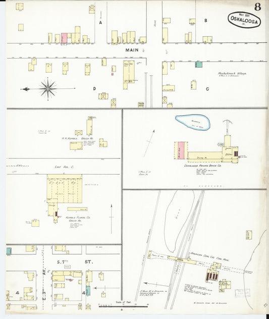 Sanborn Fire Insurance Map from Oskaloosa, Mahaska County, Iowa (1891), Sheet #0008 - Historic Sanborn Fire Insurance Map Print, vintage old map wall art