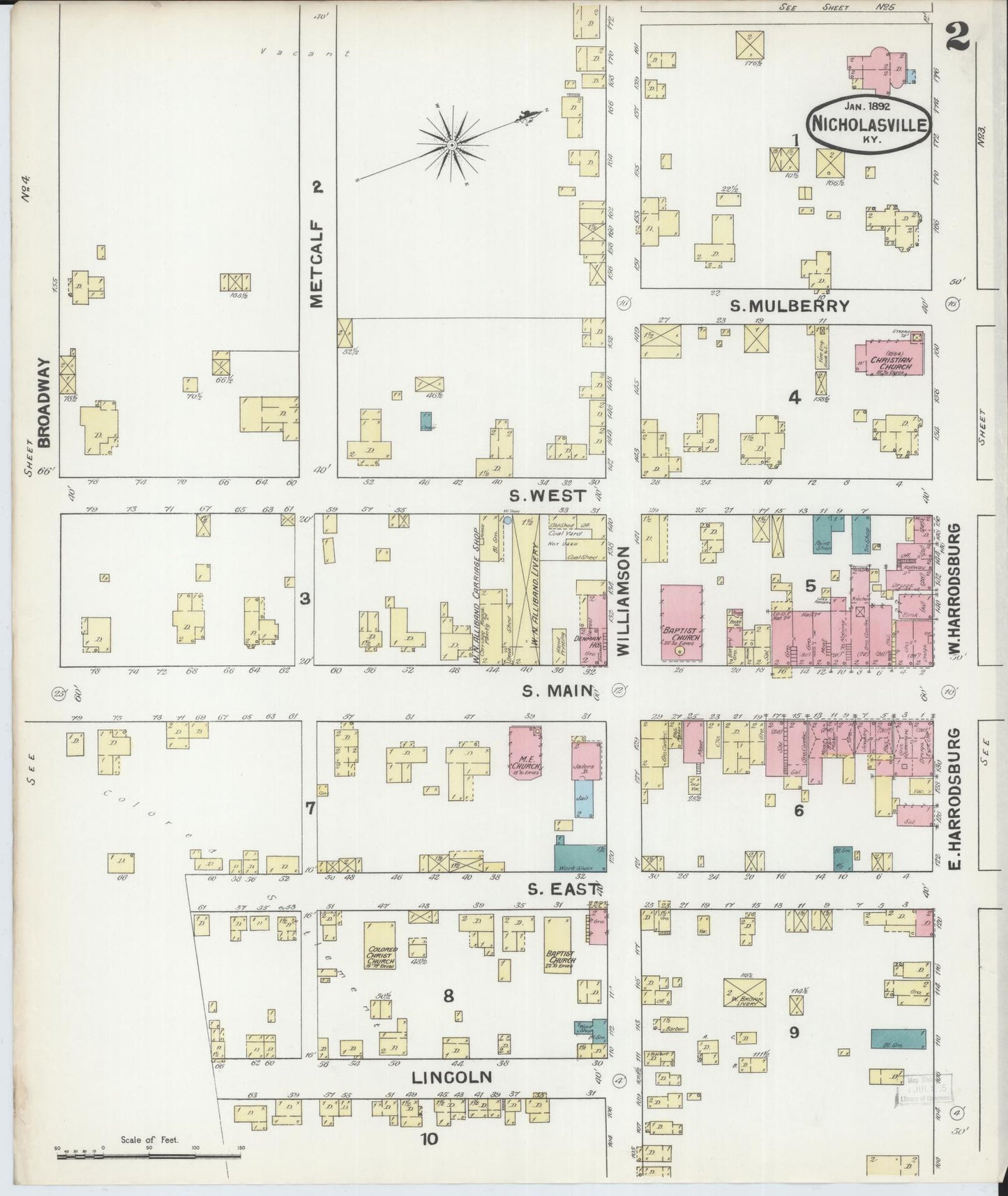 Sanborn Fire Insurance Map from Nicholasville, Jessamine County, Kentucky (1892), Sheet #0002 - Historic Sanborn Fire Insurance Map Print, vintage old map wall art, antique decor, genealogy gift, Kentucky Kentucky map