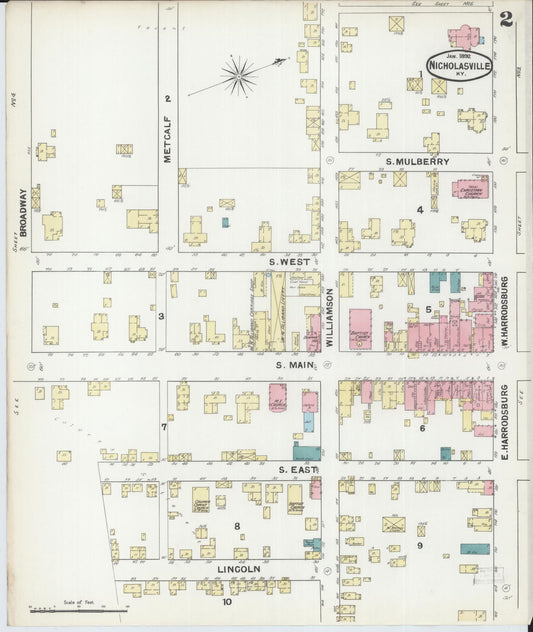 Sanborn Fire Insurance Map from Nicholasville, Jessamine County, Kentucky (1892), Sheet #0002 - Historic Sanborn Fire Insurance Map Print, vintage old map wall art, antique decor, genealogy gift, Kentucky Kentucky map