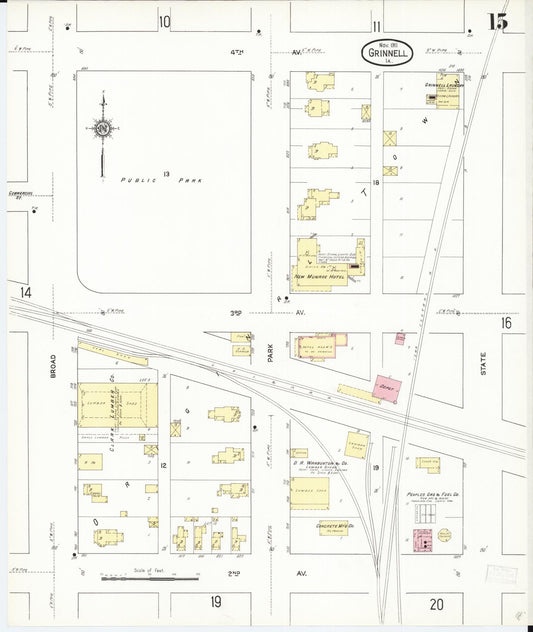 Sanborn Fire Insurance Map from Grinnell, Poweshiek County, Iowa (1911), Sheet #0015 - Historic Sanborn Fire Insurance Map Print, vintage old map wall art
